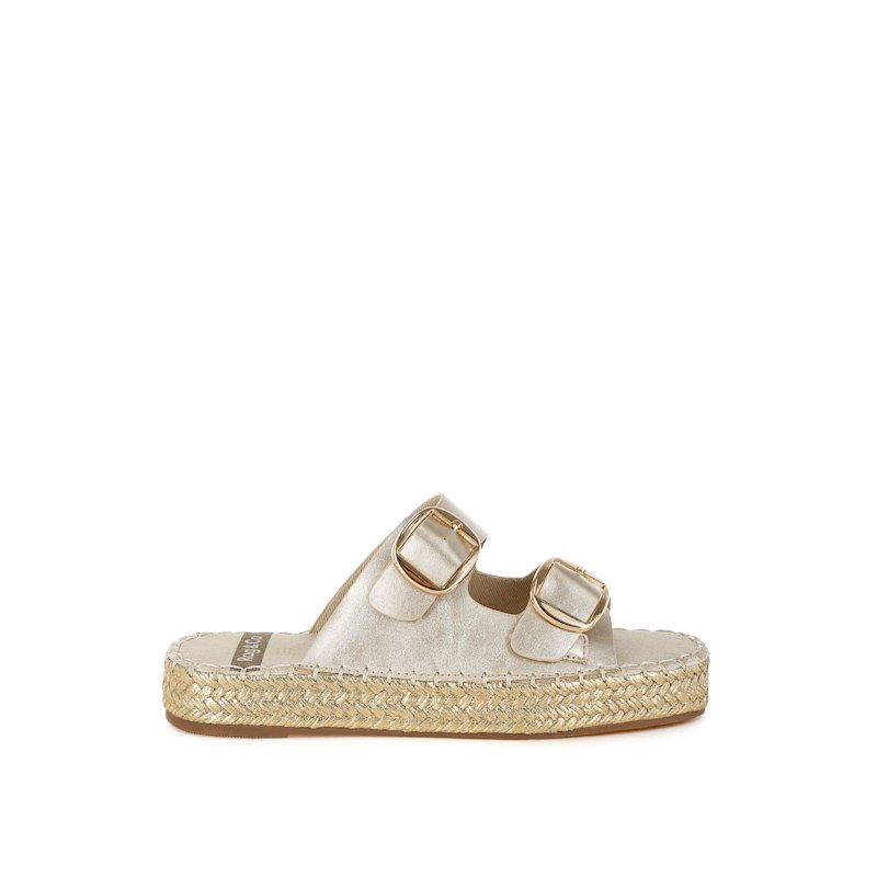 Thumbnail of Miova Metallic Buckle Detail Espadrille Flatforms In Gold image