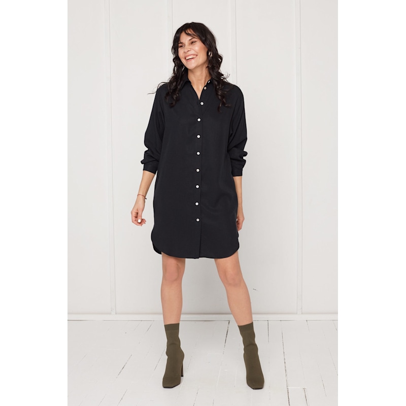 Thumbnail of Mira Mini Tencel Shirt Dress In Black image
