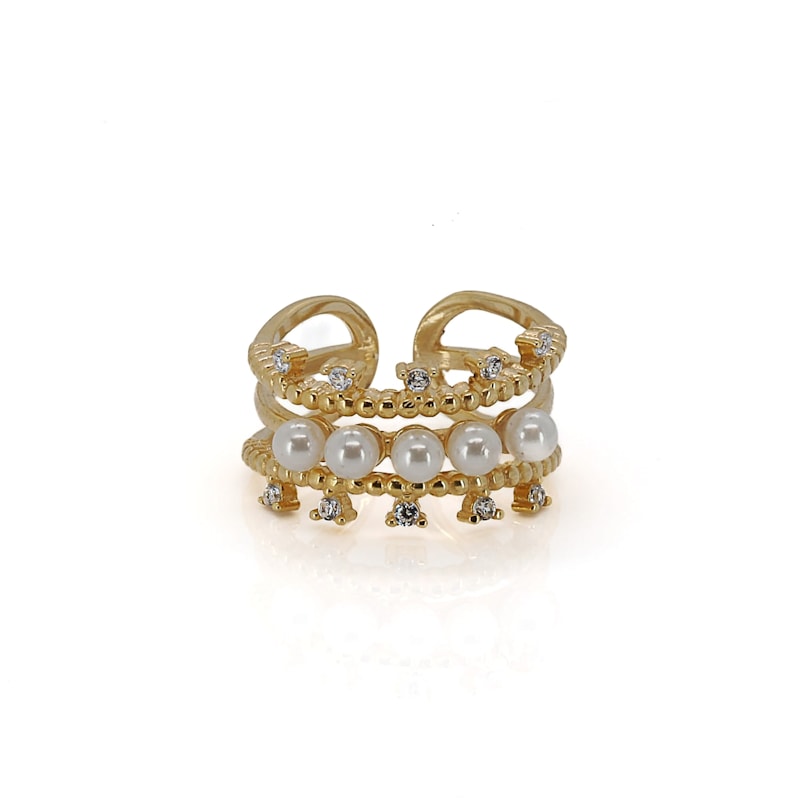 Thumbnail of Cleopatra Pearl & Diamond Gold Adjustable Ring - Gold image