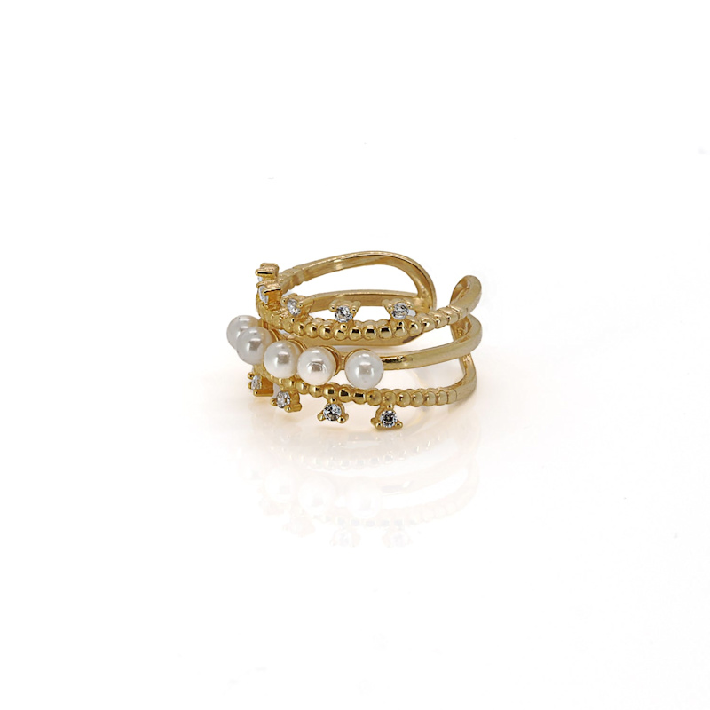 Thumbnail of Cleopatra Pearl & Diamond Gold Adjustable Ring - Gold image