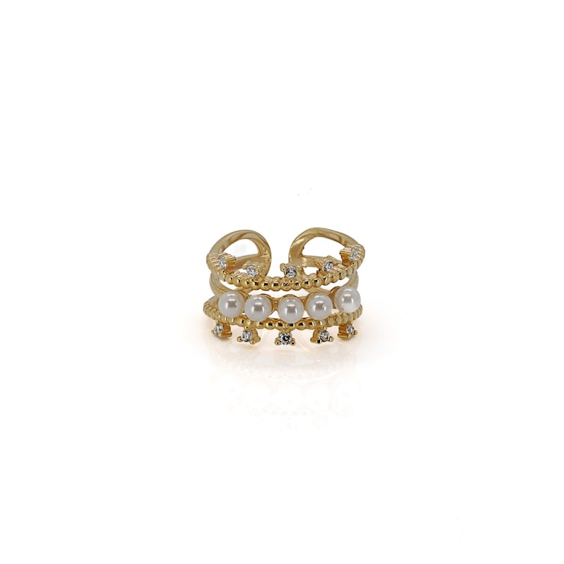 Thumbnail of Cleopatra Pearl & Diamond Gold Adjustable Ring - Gold image