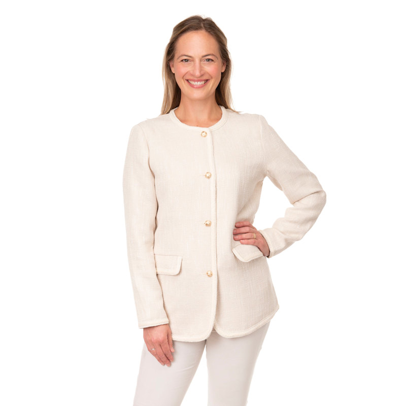 Thumbnail of Mirabella Off White Weave  Long-Line Jacket image