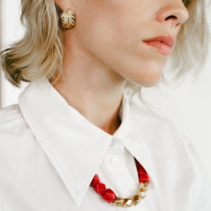 Thumbnail of Mirage- Coral Beaded Necklace With 24K Plated Beads image