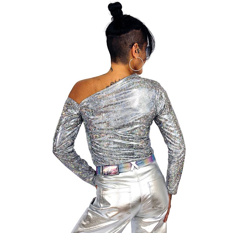 Thumbnail of Silver Metallic Finish Cotton-Blend Wide-Leg Pants image