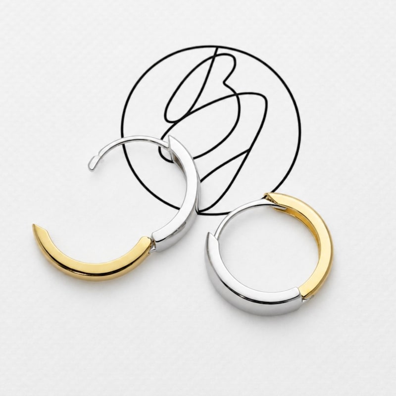 Thumbnail of Mixed Metal Reversable Huggie Hoops image