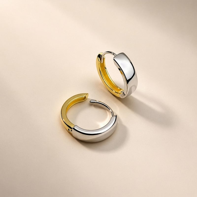 Thumbnail of Mixed Metal Reversable Huggie Hoops image