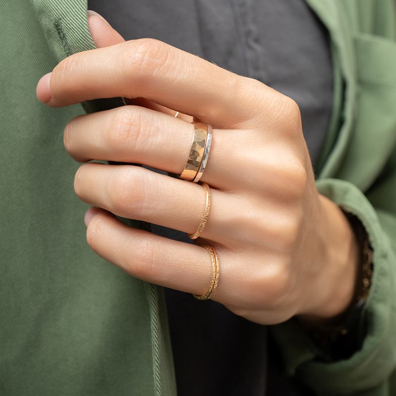 Thumbnail of Gold Silver Mixed Metal Two Tone Textured Stacking Rings Set image