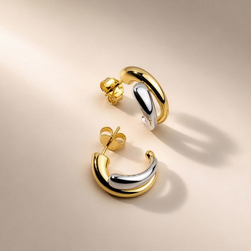 Thumbnail of Mixed Metal Tear Drop Stud Hoops image
