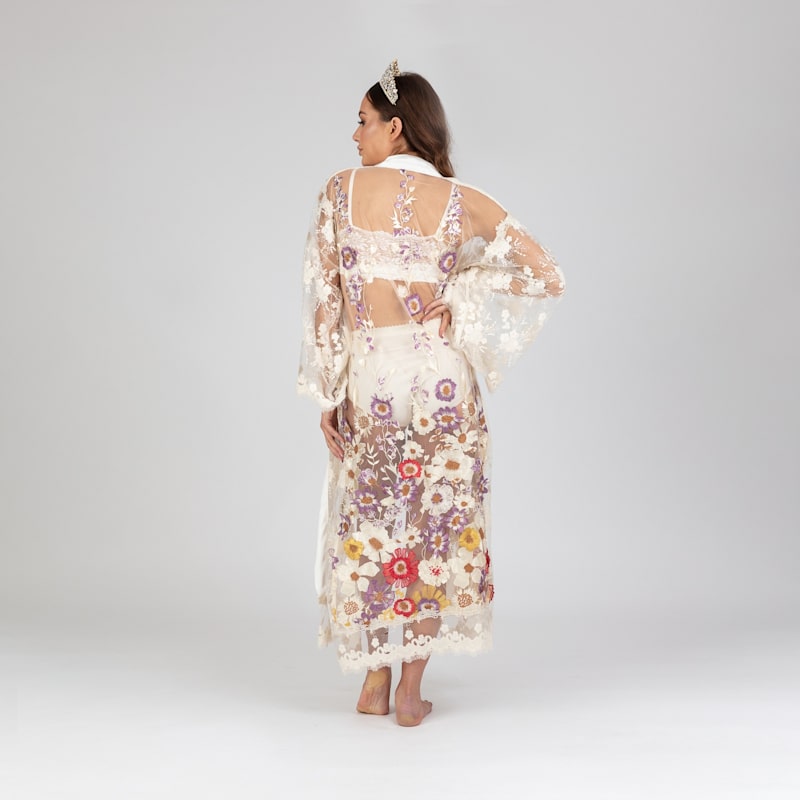 Heaven - Celestial Embroidered Flower Robe With French Lace, Silk And ...