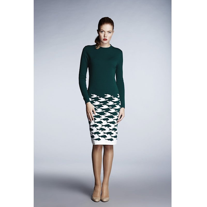 Women's Sea & Sky Knitted Jacquard Dress in Forest Green | Extra Small | Rumour London