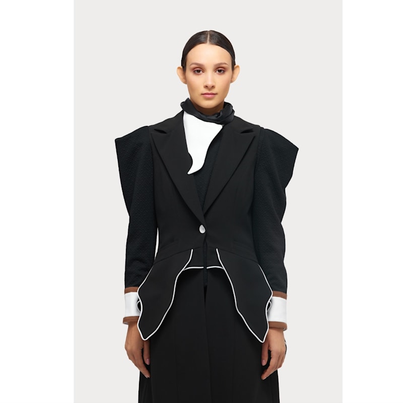 Thumbnail of Modern Elegant Deep V-Neck Vest With Peplum Detail Black image