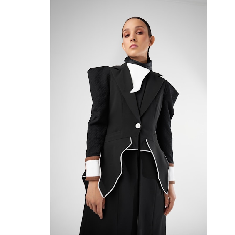 Thumbnail of Modern Elegant Deep V-Neck Vest With Peplum Detail Black image