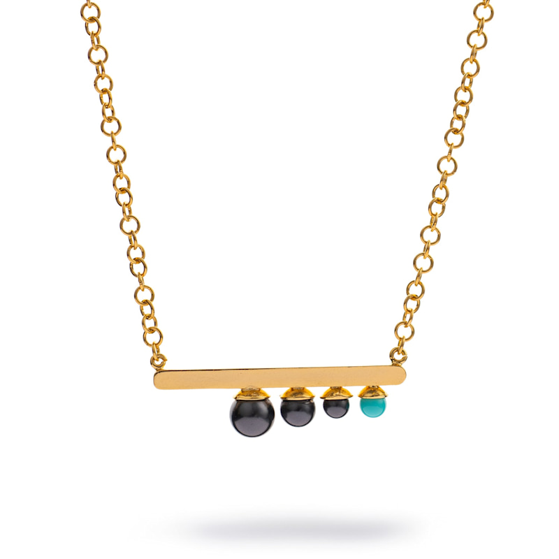 Thumbnail of Modern Harmony Black Pearl & Turquoise Gold Necklace - Gold image