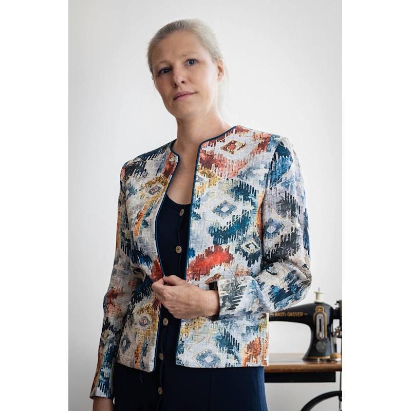Thumbnail of Handcrafted Linen Cotton Jacket | Ikat Art-Inspired Open-Front Coat image