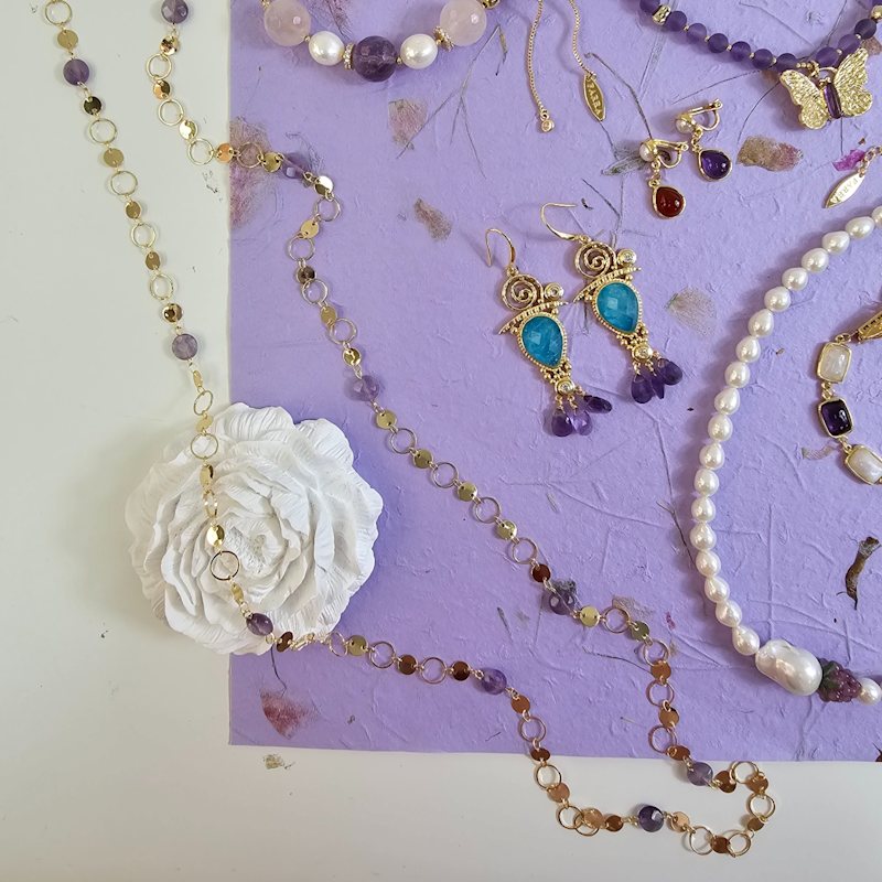 Thumbnail of Modern Style Amethyst Long Chain Necklace image