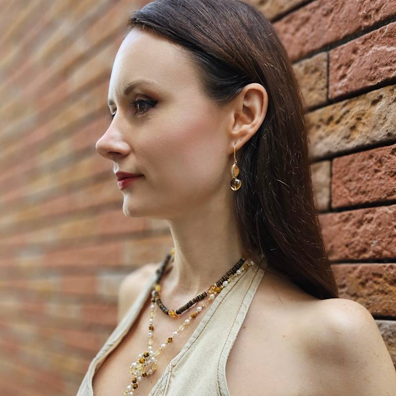 Thumbnail of Modern Style Heart Citrine Dangle Earrings image