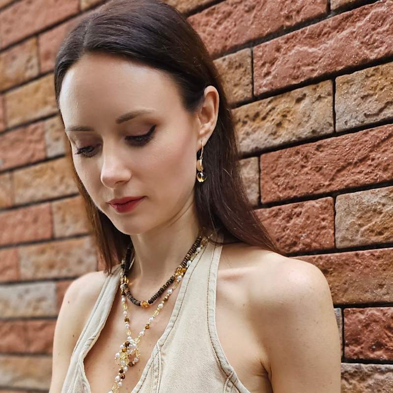 Thumbnail of Modern Style Heart Citrine Dangle Earrings image