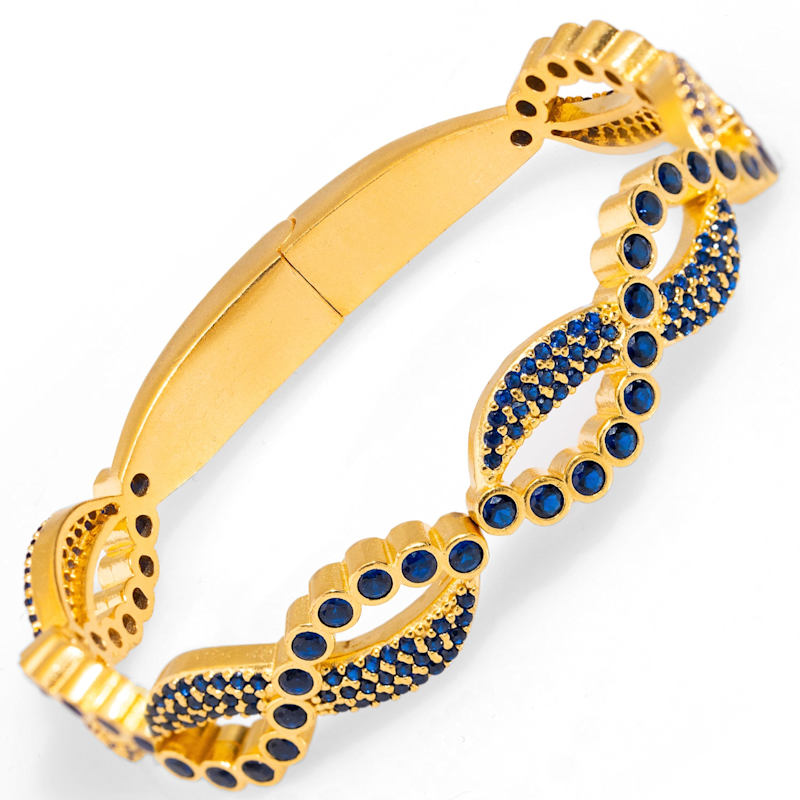Thumbnail of Modern Style Sapphire Gemstone & Gold Bangle Bracelet - Blue image