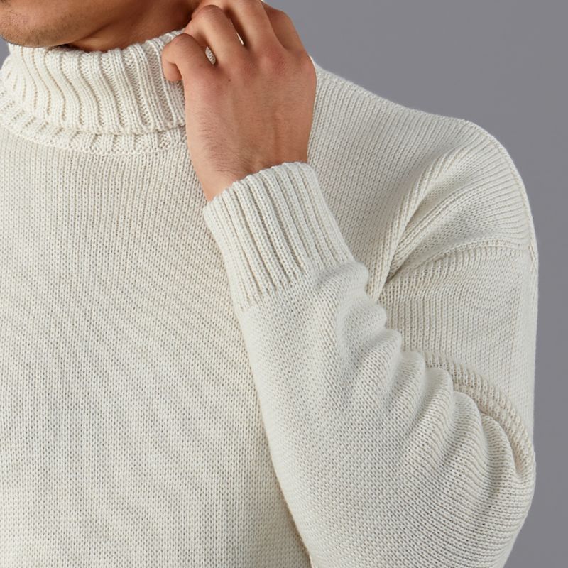 Ecru Wool Roll Neck Submariner Roll Neck Merino Wool Jumper For