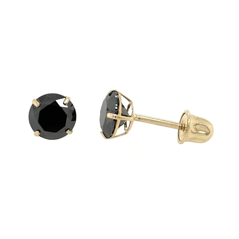 Thumbnail of Black Moissanite Yellow Gold Stud Earrings With Screw Back image