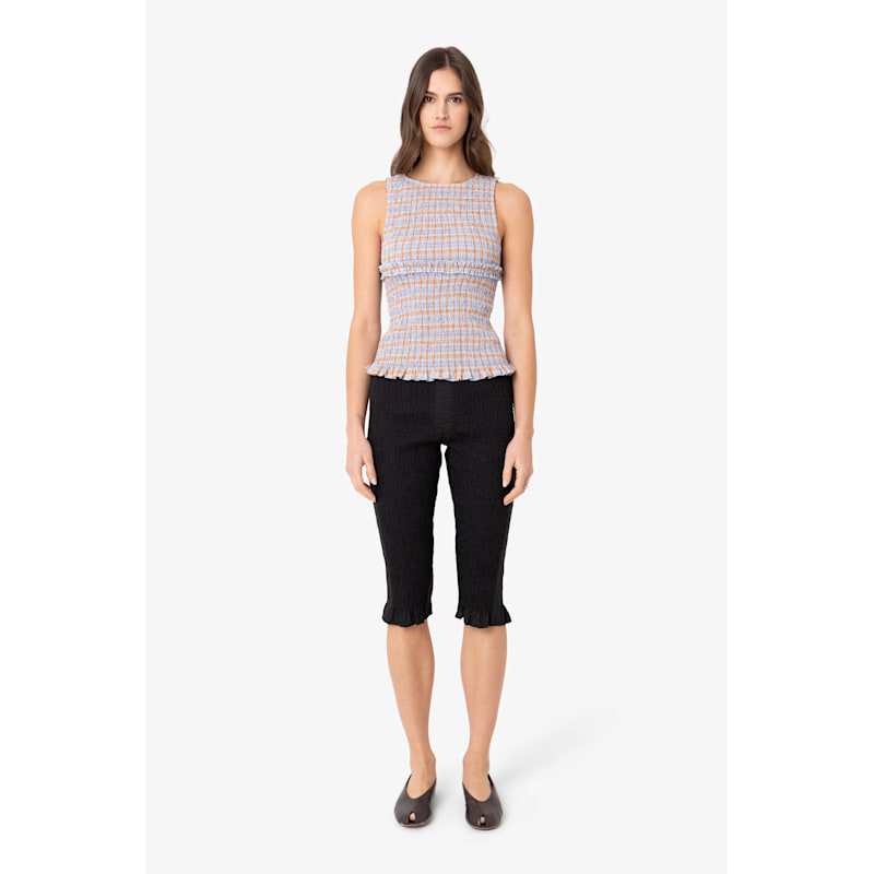 Mona Smocked Top In Blue & Orange Check | AMY LYNN | Wolf & Badger
