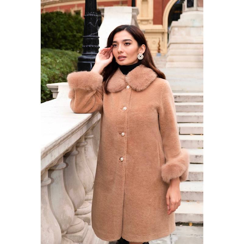 Wool Coat With Teddy Coat Mink Monroe' 100% Wool Faux Fur