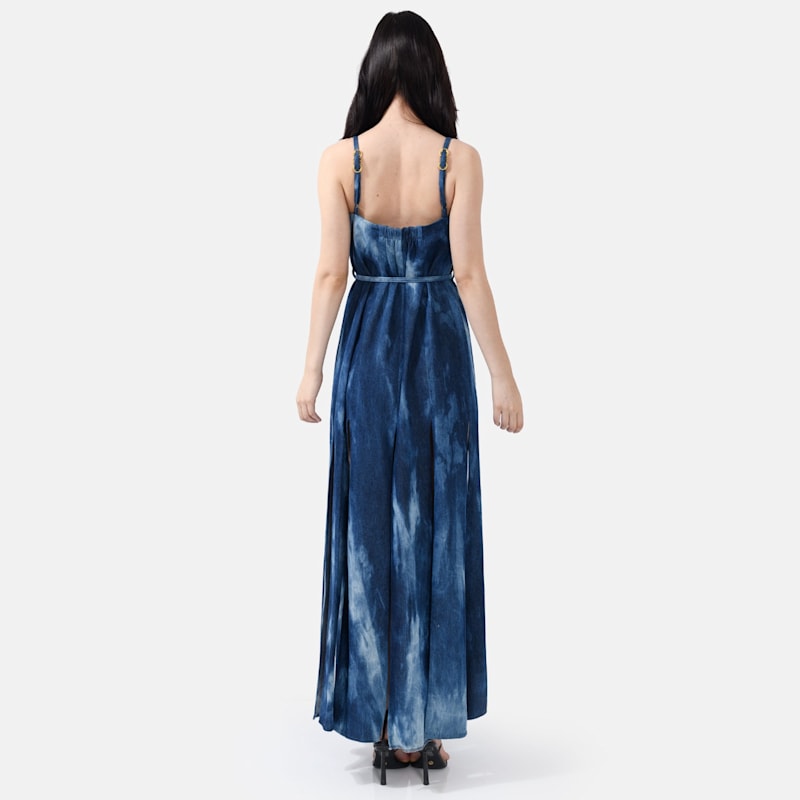 Designer Denim Maxi Dress – Sleeveless Dyed Jean Dress | Kargede