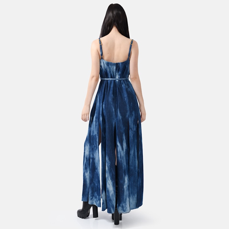 Designer Denim Maxi Dress – Sleeveless Dyed Jean Dress Kargede
