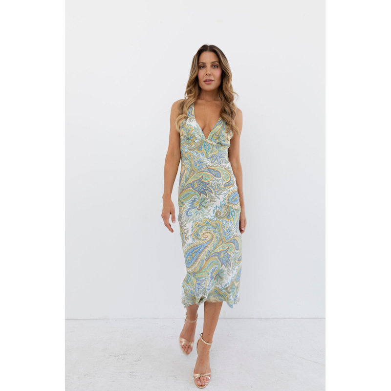 plunging midi dress ASTR the Label | Meana V-Neck Halter Midi Dress in Black
