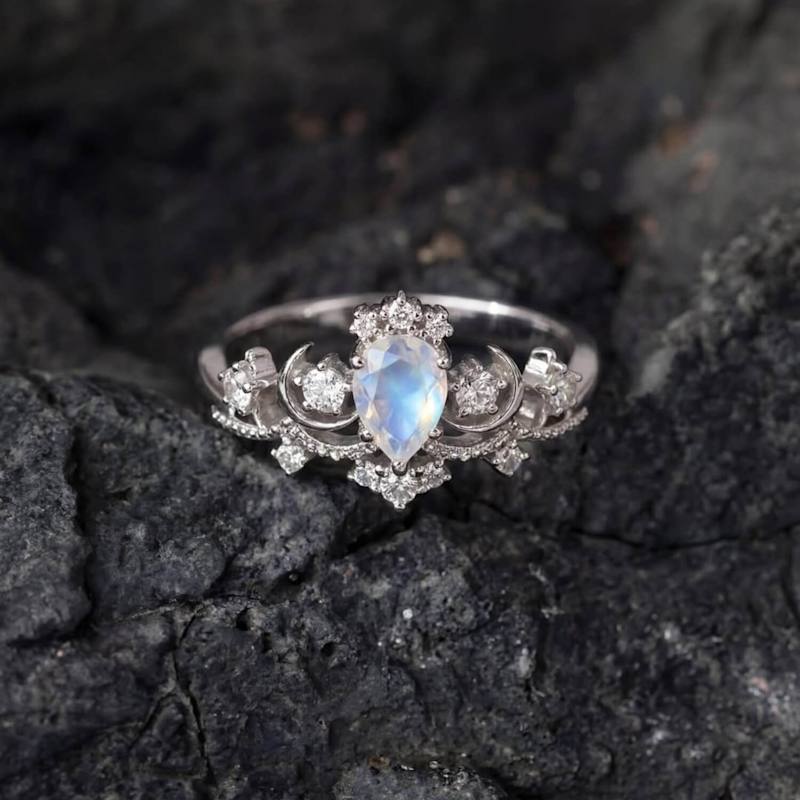 Thumbnail of Moonlit Moonstone Ring White Gold Vermeil© image
