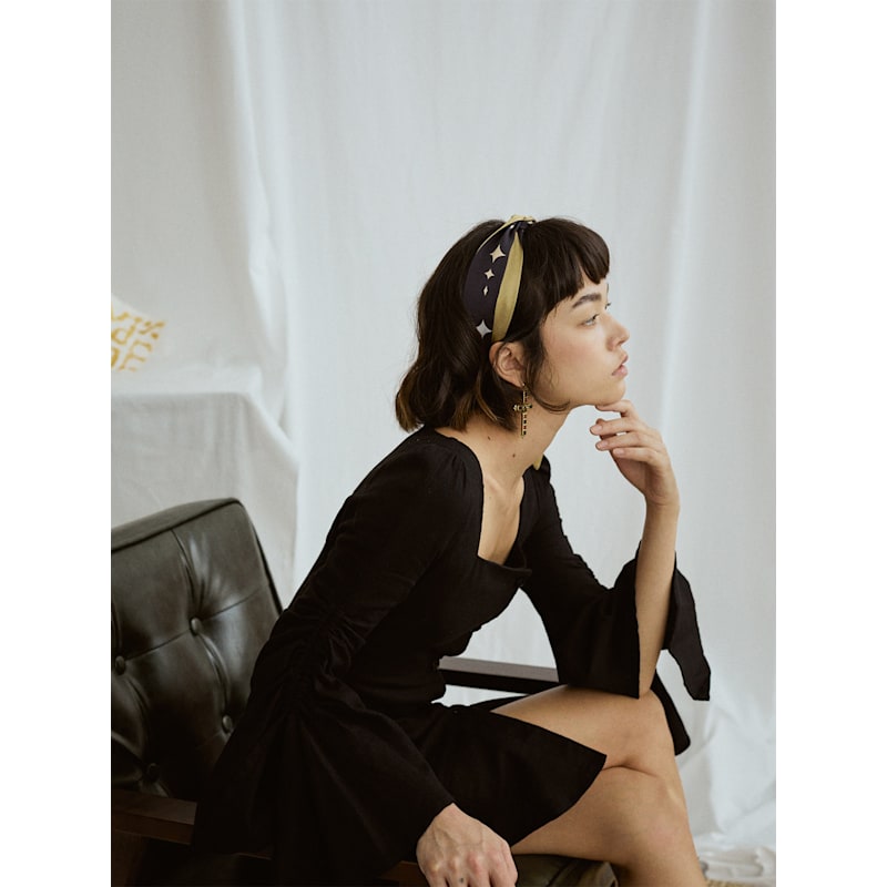 Thumbnail of Moonlit Stars Silk Neck Bow Scarf image