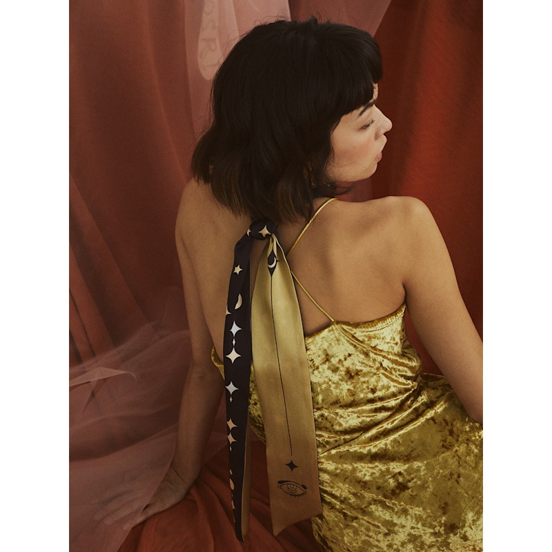 Thumbnail of Moonlit Stars Silk Neck Bow Scarf image