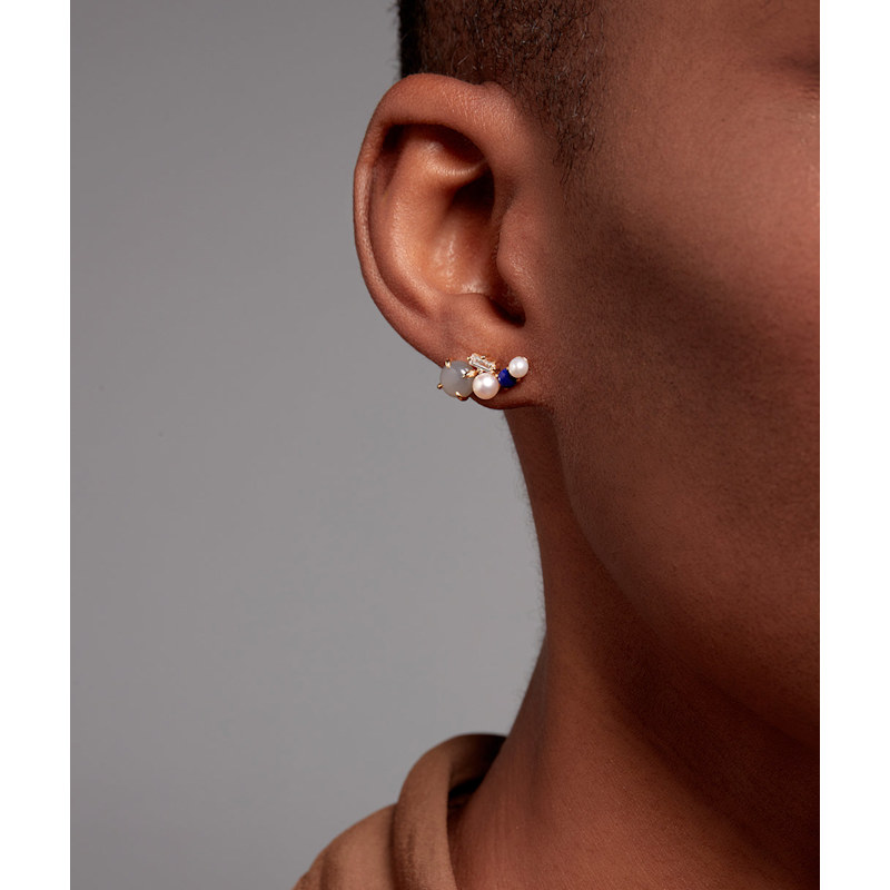 Thumbnail of Moonstone, Pearl & Lapis Cluster Quinta-Studs image
