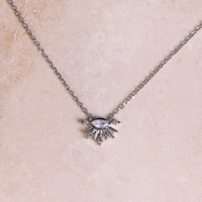 Thumbnail of Moonstone & White Sapphire Sunburst Necklace Sterling Silver image