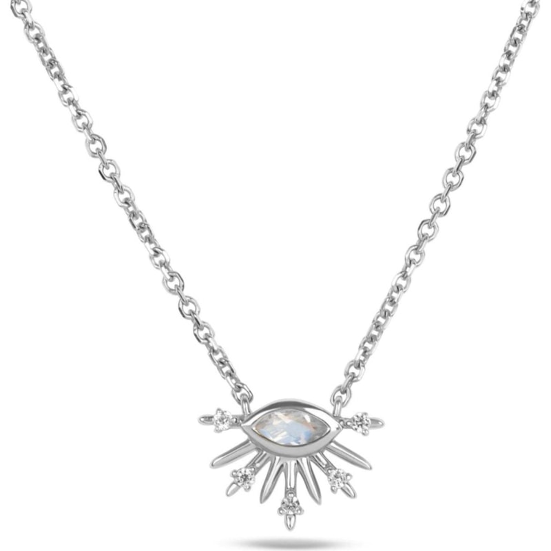 Thumbnail of Moonstone & White Sapphire Sunburst Necklace Sterling Silver image