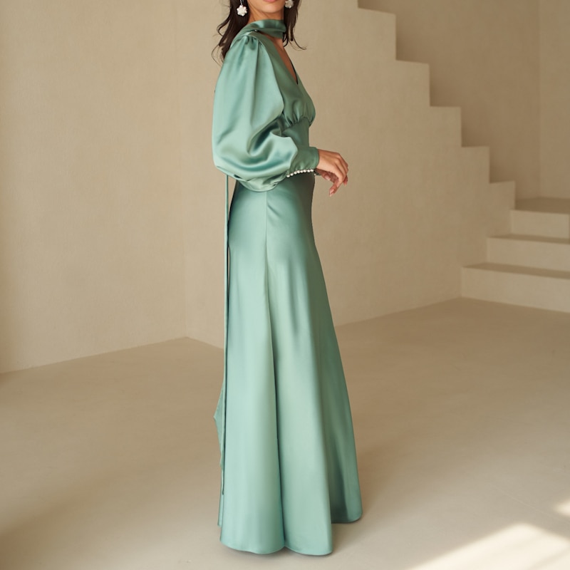 Vasiliki Atelier Morgan Full-sleeve Silky Gown - Blue