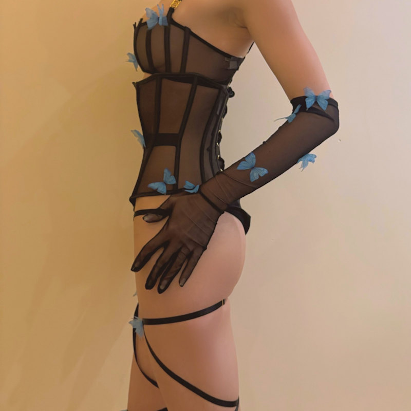 Thumbnail of Morphology Black Mesh Waspie With Butterfly Detail image