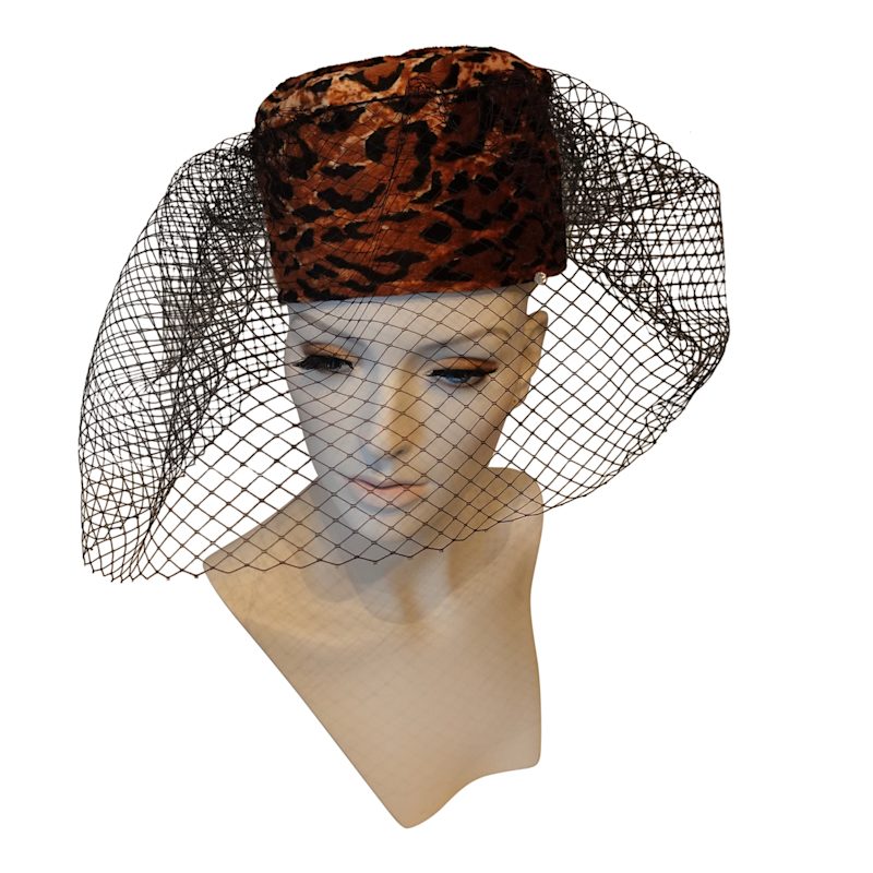 Thumbnail of Morphy Moldable Leopard Velvet Pill Box Hat With Veil image