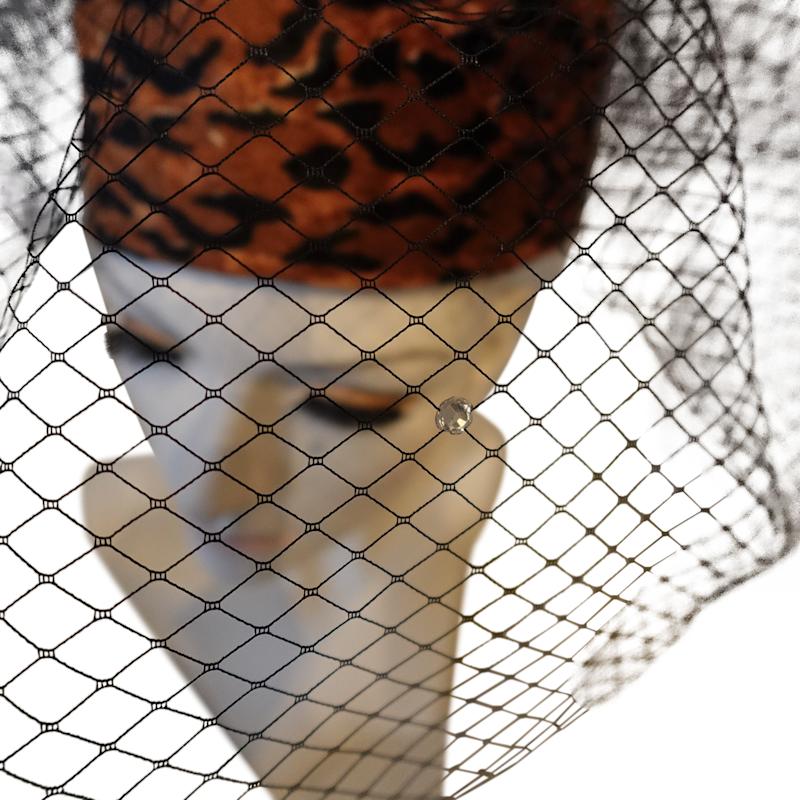 Thumbnail of Morphy Moldable Leopard Velvet Pill Box Hat With Veil image