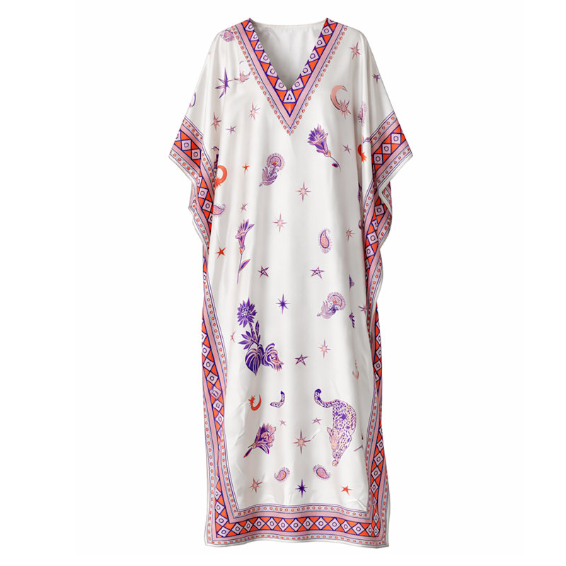 Thumbnail of Morrocco Statement Print Silky Satin Kaftan Dress image