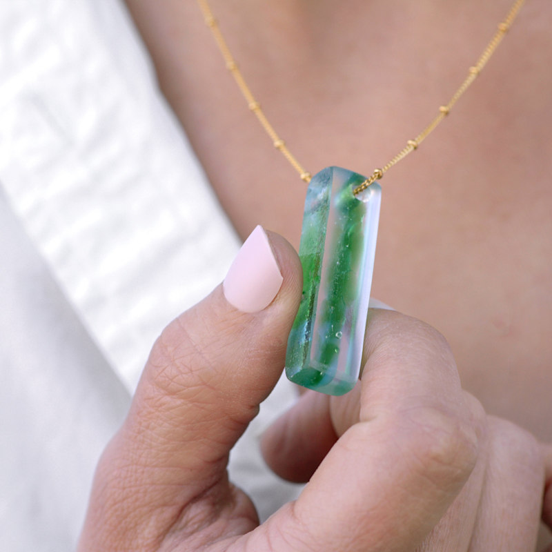 Thumbnail of Recycled Glass Mosaic Stiletto Confetti Necklace Gold Fill image
