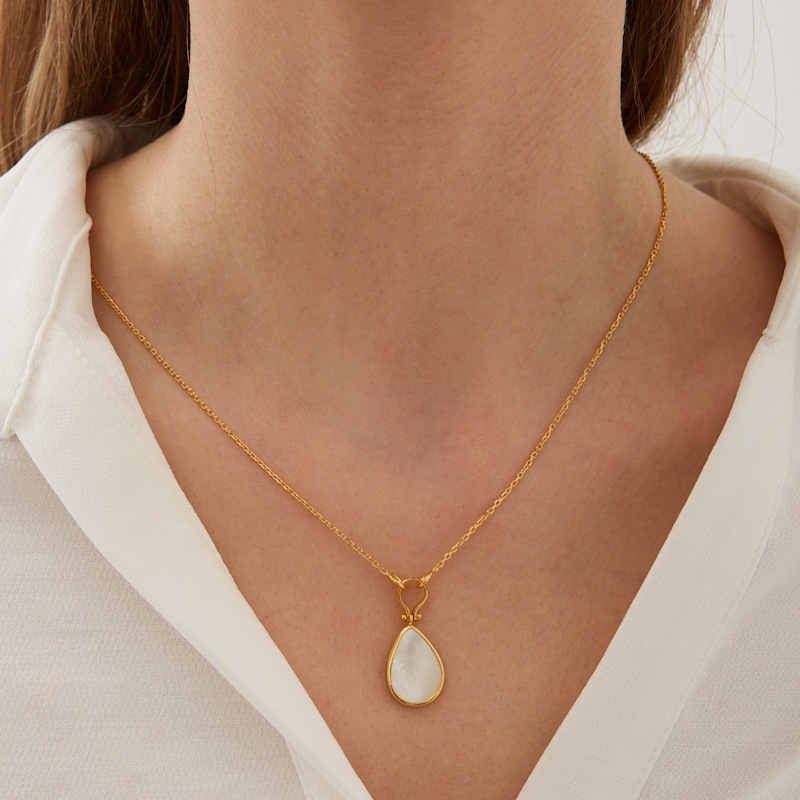 Thumbnail of Mother Of Pearl Natural Hammared Sterling Silver Pendant Necklace image