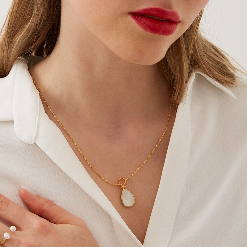 Thumbnail of Mother Of Pearl Natural Hammared Sterling Silver Pendant Necklace image