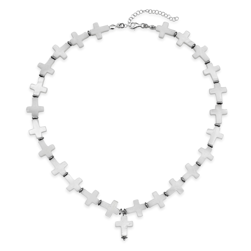 Mother Of Pearl Silver Cross Choker