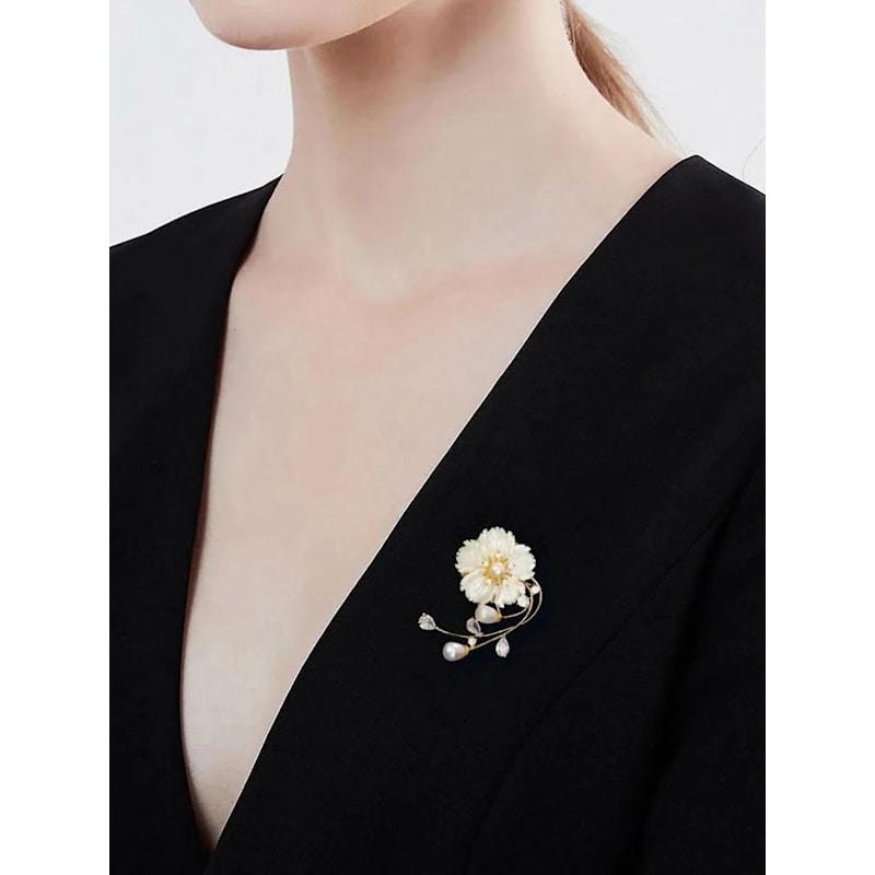 Thumbnail of Mother Shell Floral Pearl Brooch image