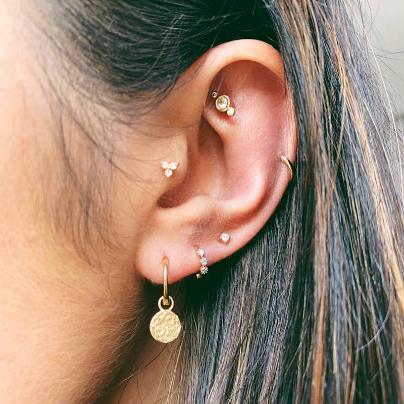 Thumbnail of Mini Diamond Trilogy Huggie Hoop Earring 9K Solid Gold image