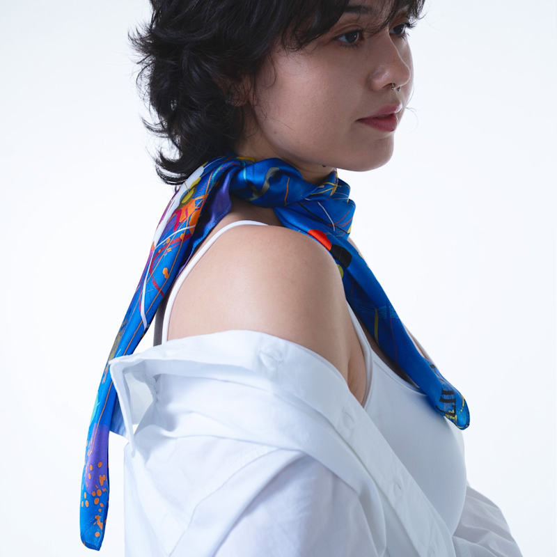 Thumbnail of Mulberry Silk Scarf– Blue | Kinetic Energy Print | Small image