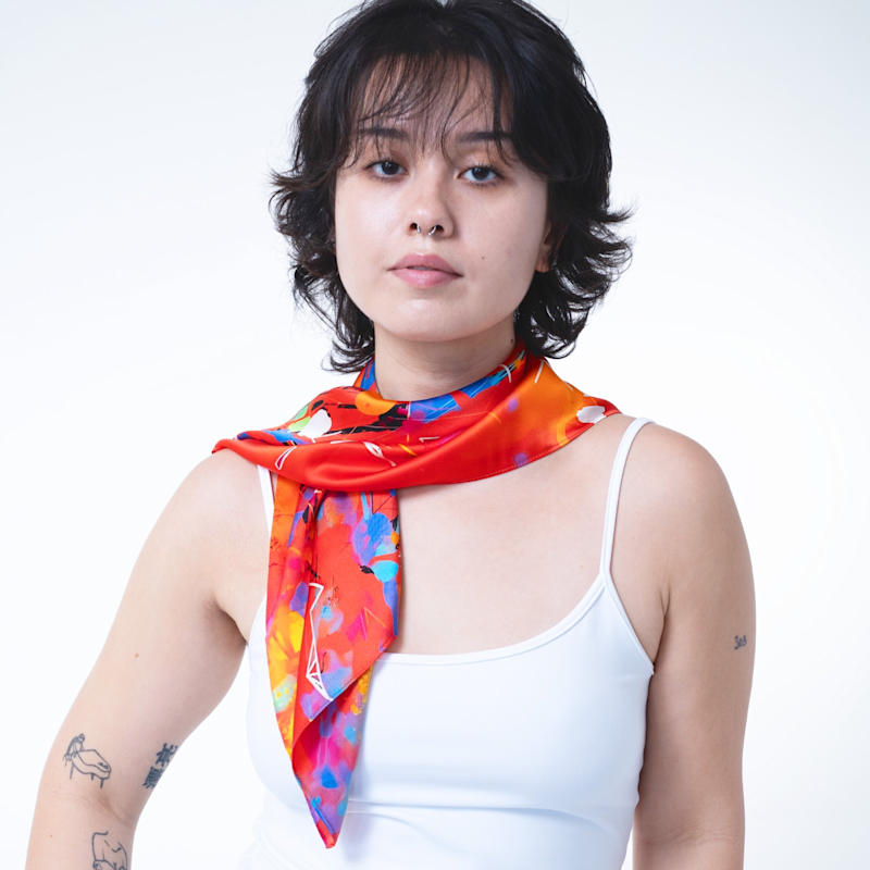 Thumbnail of Mulberry Silk Scarf– Orange | Heat Wave Print | Small image