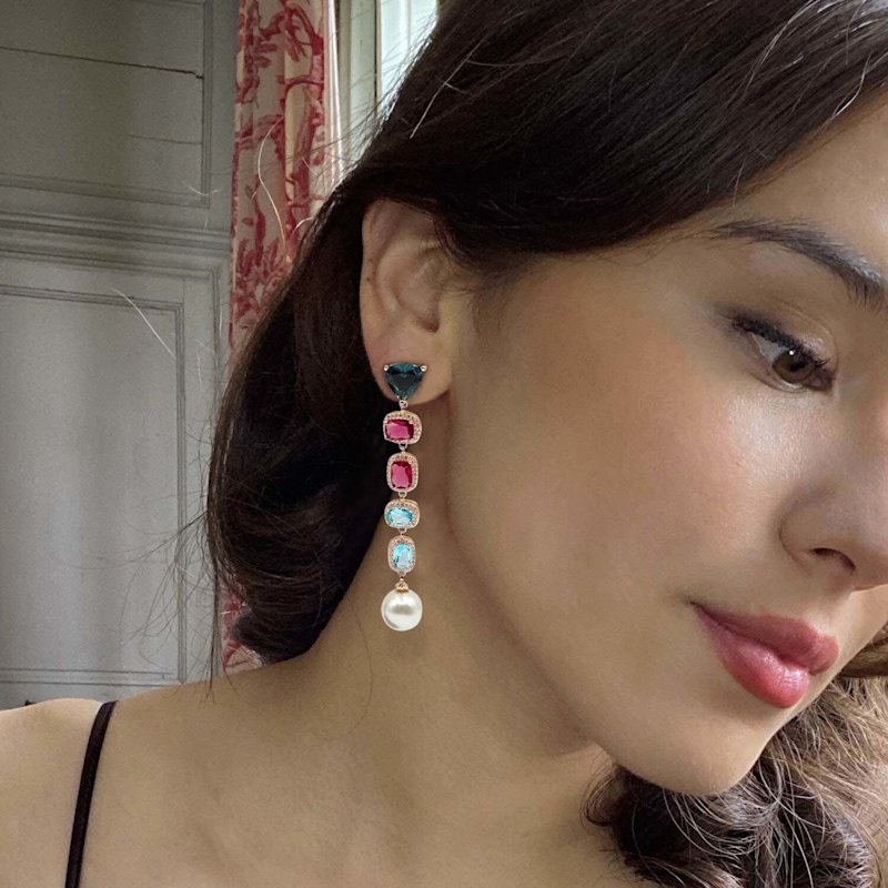 Thumbnail of Michela Multi Color And Pearl Drop Hanging Earrings image