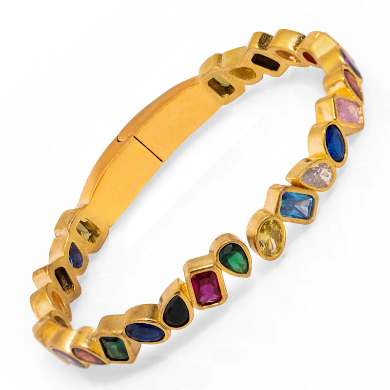 Thumbnail of Multi Gemstone & Gold Majestic Bangle Bracelet - Multicolor image